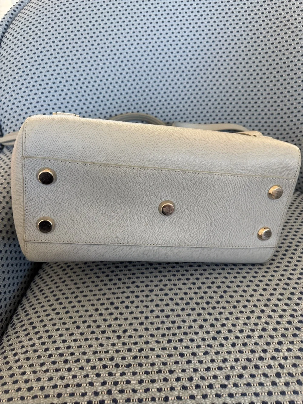 Senreve Pebbled Leather Tote in Light Gray with Blue Scarf